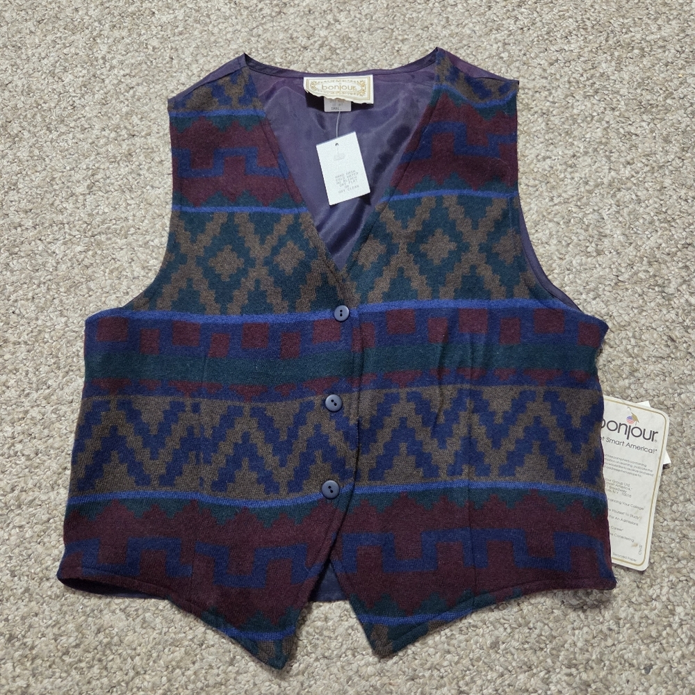 Women’s Vintage Aztec Vest Southwestern Multicolor Size Small Bonjour Hills USA‎
